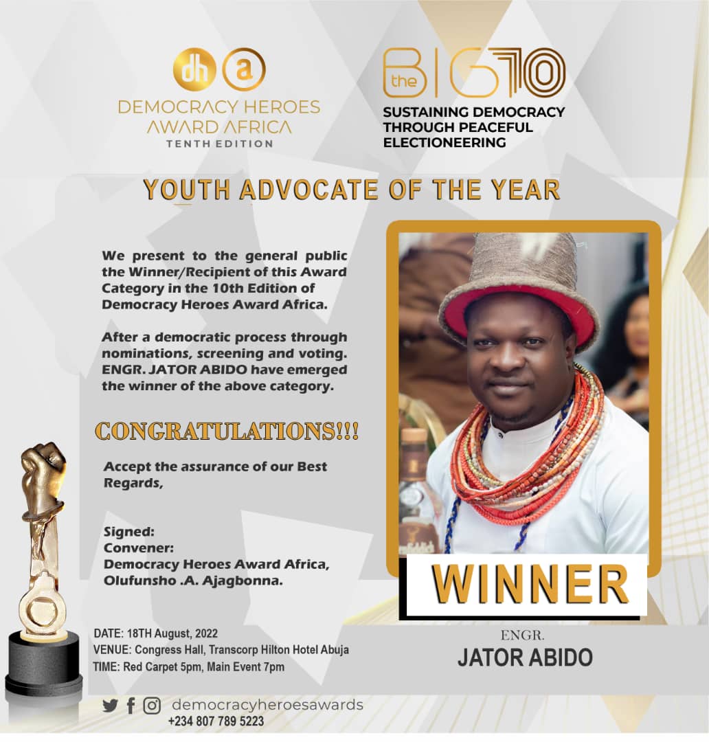 Youth Advocate of the Year 2022 Award Presentation to the Leadership of NDYC by The Democracy Heroes Award Africa